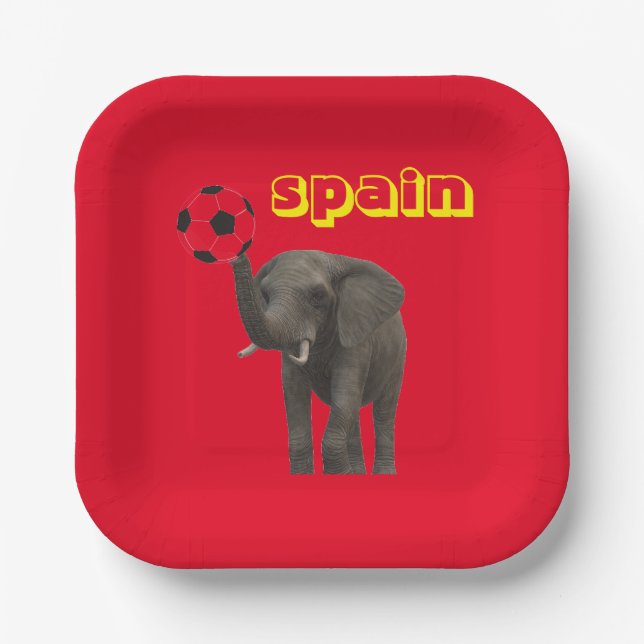 Spain Football Elephant Red Yellow Modern Paper Plate (Front)