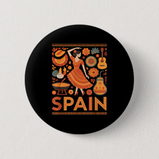 Spain funny spanish culture flamenco guitar paella 2 inch round button