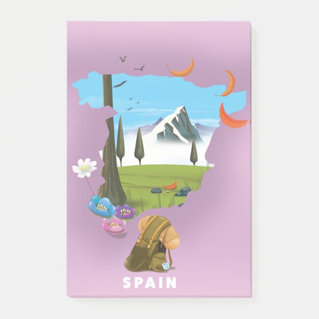 Spain Illustrated map travel poster Post-it Notes (Front)