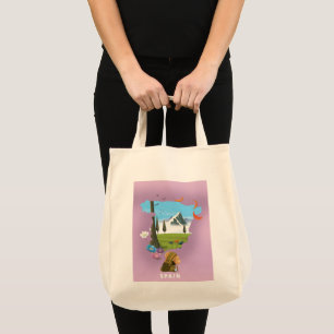 Spain Illustrated map travel poster Tote Bag