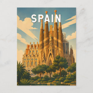 Spain Illustration Travel Art Vintage Postcard