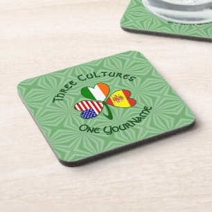 Spain Ireland USA Flags Shamrock Your Name Coaster