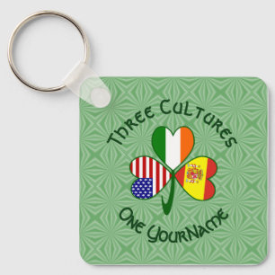 Spain Ireland USA Flags Shamrock Your Name Keychain