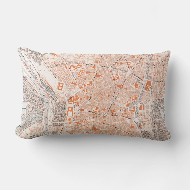 Spain: Madrid Map, C1920 Lumbar Pillow (Front)