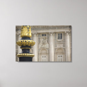 Spain, Madrid. Royal Palace, ornate gilded lamp Canvas Print