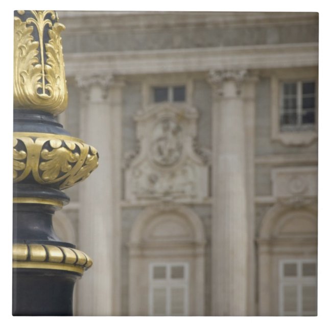 Spain, Madrid. Royal Palace, ornate gilded lamp Tile (Front)