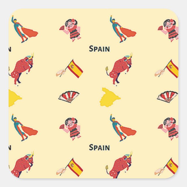 Spain pattern on cream square sticker (Front)