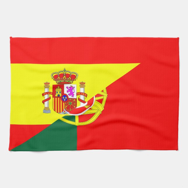 spain portugal neighbour countries half flag kitchen towel (Horizontal)