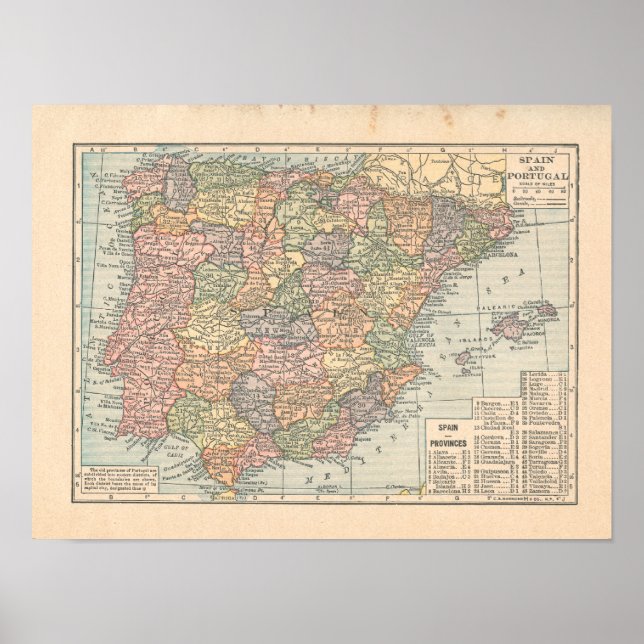 Spain & Portugal Vintage 1923 Map Print (Front)