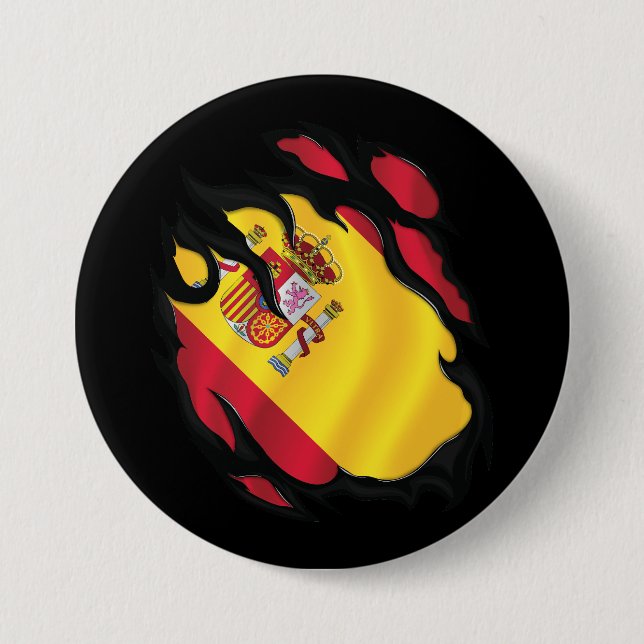 Spain Ripped Flag 3 Inch Round Button (Front)
