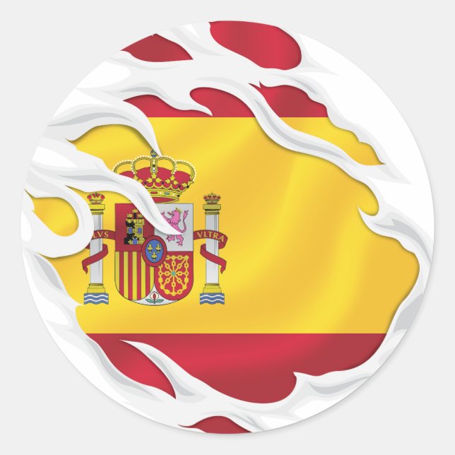 Spain Ripped Flag Classic Round Sticker (Front)