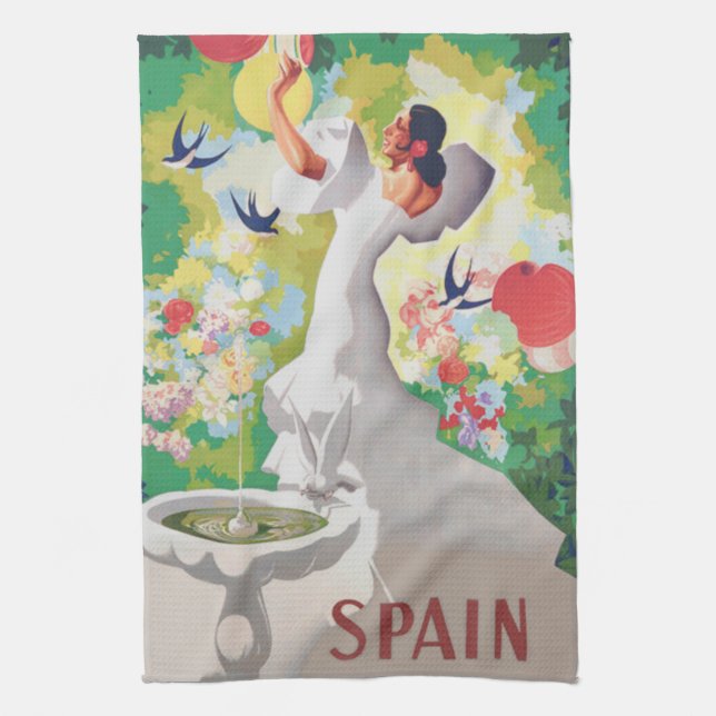 Spain Senorita Birds Flowers Fiesta Garden Kitchen Towel (Vertical)