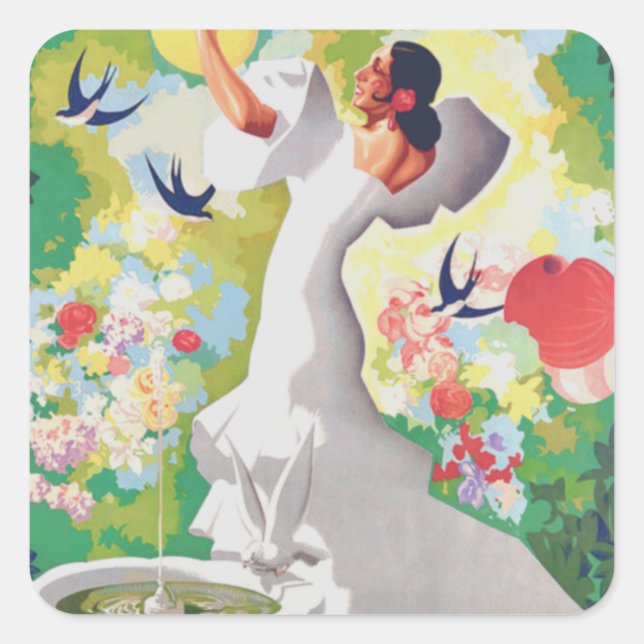 Spain Senorita Birds Flowers Fiesta Garden Square Sticker (Front)