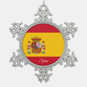 Spain snowflake, Spanish Flag Snowflake Pewter Christmas Ornament