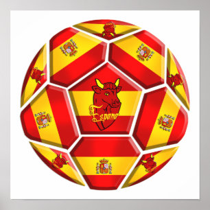 Spain soccer ball La Furia Roja Toro flags Poster