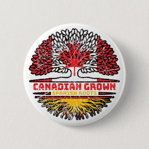 Spain Spanish Canadian Canada Tree Roots Flag 2 Inch Round Button