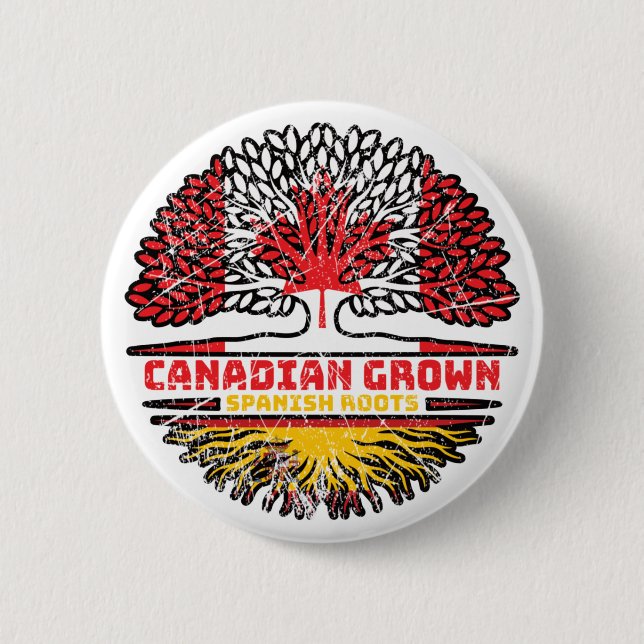 Spain Spanish Canadian Canada Tree Roots Flag 2 Inch Round Button (Front)