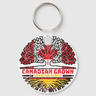 Spain Spanish Canadian Canada Tree Roots Flag Keychain