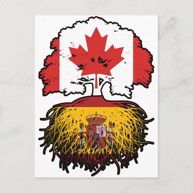 Spain Spanish Canadian Canada Tree Roots Flag Postcard (Front)