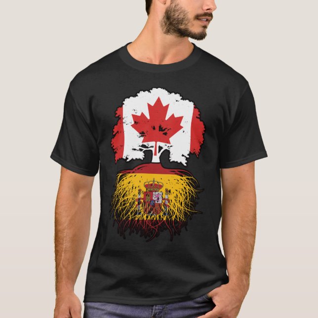 Spain Spanish Canadian Canada Tree Roots Flag T-Shirt (Front)