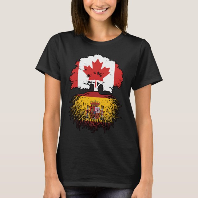 Spain Spanish Canadian Canada Tree Roots Flag T-Shirt (Front)