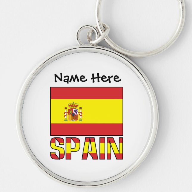 Spain Spanish Flag Black Personalization  Keychain (Front)
