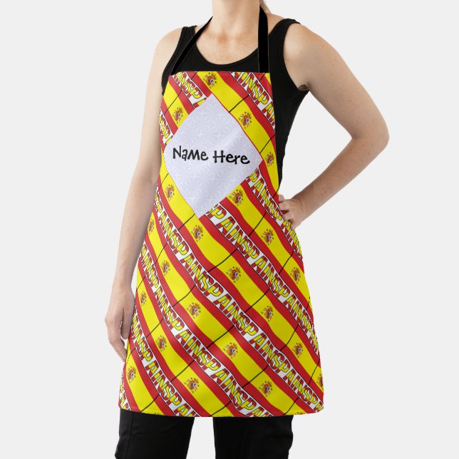 Spain Spanish Flag Tiled Personalized Name  Apron (Insitu)