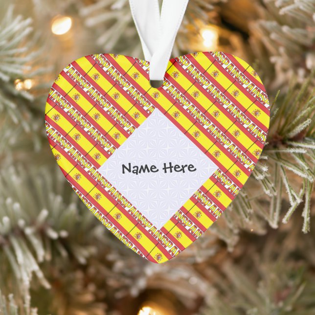Spain Spanish Flag Tiled Personalized Name  Ornament (Tree)