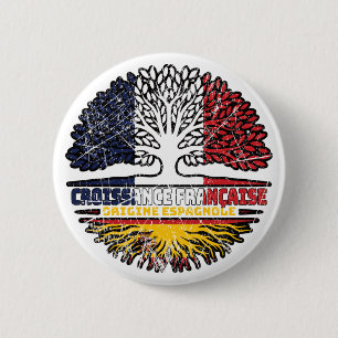Spain Spanish French France Tree Roots Flag 2 Inch Round Button