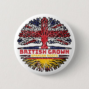 Spain Spanish Uk United Kingdom British Tree Roots 2 Inch Round Button