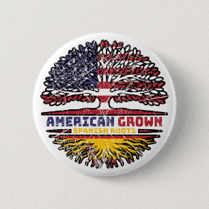 Spain Spanish US American USA United States Tree 2 Inch Round Button