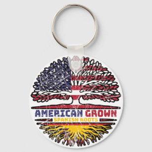 Spain Spanish US American USA United States Tree Keychain