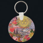Spain Sunshine Spanish Travel Art Keychain<br><div class="desc">This Spain Sun collage is all about visiting the beautiful country of Spain. Our Spanish collage incorporates antique ephemera showing beautiful vintage images - a Spanish-inspired antique sun face, Barcelona and Madrid tile signs, Spanish architecture, Spanish Flamenco dancing, a Spanish fan, as well as roses, lace, and a glass of...</div>