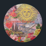 Spain Sunshine Spanish Travel Art Magnet<br><div class="desc">This Spain Sun collage is all about visiting the beautiful country of Spain. Our Spanish collage incorporates antique ephemera showing beautiful vintage images - a Spanish-inspired antique sun face, Barcelona and Madrid tile signs, Spanish architecture, Spanish Flamenco dancing, a Spanish fan, as well as roses, lace, and a glass of...</div>