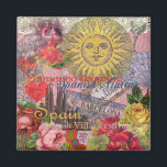 Spain Sunshine Spanish Travel Art Magnet<br><div class="desc">This Spain Sun collage is all about visiting the beautiful country of Spain. Our Spanish collage incorporates antique ephemera showing beautiful vintage images - a Spanish-inspired antique sun face, Barcelona and Madrid tile signs, Spanish architecture, Spanish Flamenco dancing, a Spanish fan, as well as roses, lace, and a glass of...</div>