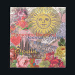 Spain Sunshine Spanish Travel Art Notepad<br><div class="desc">This Spain Sun collage is all about visiting the beautiful country of Spain. Our Spanish collage incorporates antique ephemera showing beautiful vintage images - a Spanish-inspired antique sun face, Barcelona and Madrid tile signs, Spanish architecture, Spanish Flamenco dancing, a Spanish fan, as well as roses, lace, and a glass of...</div>