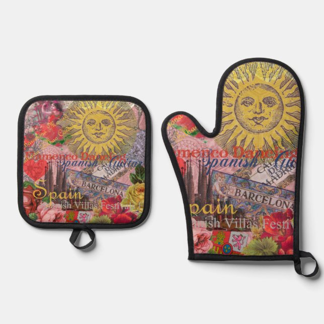 Spain Sunshine Spanish Travel Art Oven Mitt & Pot Holder Set (Front)
