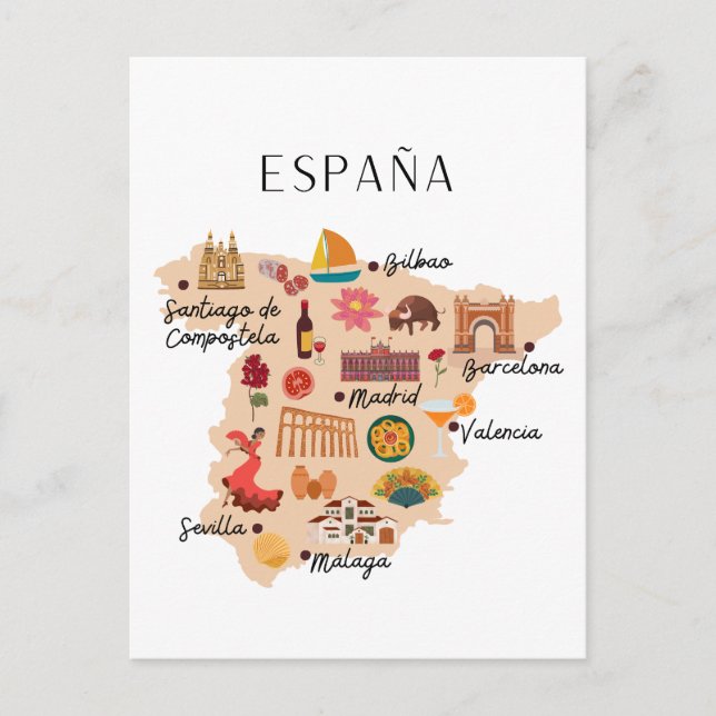 Spain travel map postcard (Front)