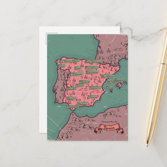 Spain Vintage old map Announcement Postcard (Front/Back In Situ)