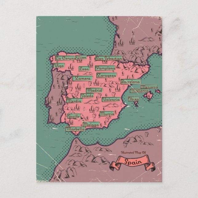 Spain Vintage old map Announcement Postcard (Front)
