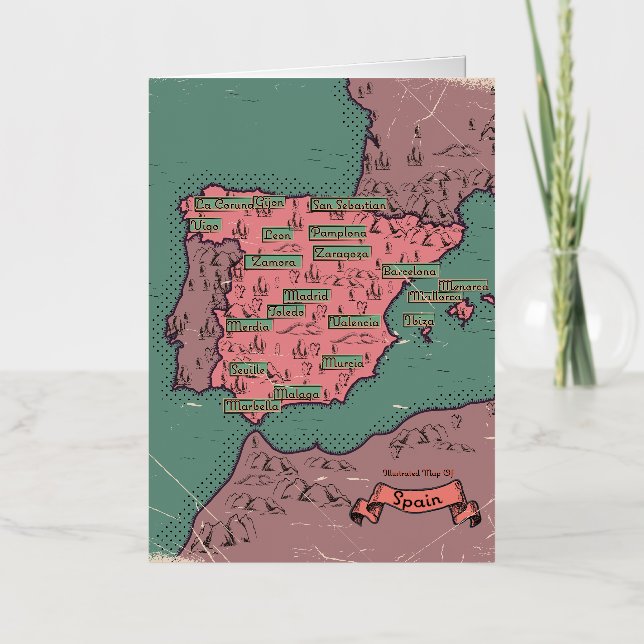 Spain Vintage old map Foil Greeting Card (Front)