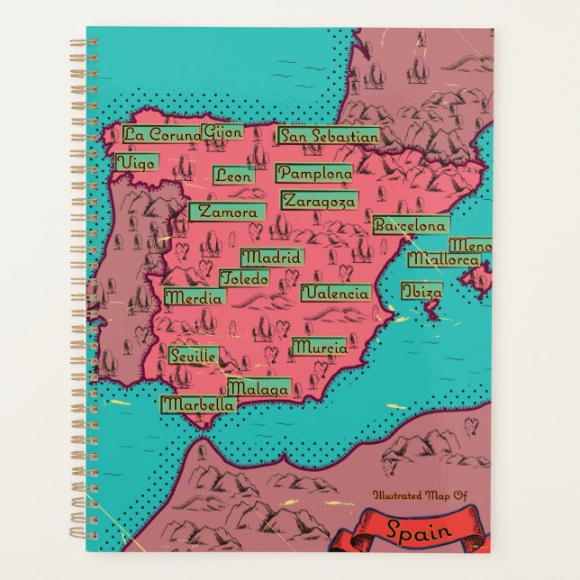 Spain Vintage old map Planner (Front)