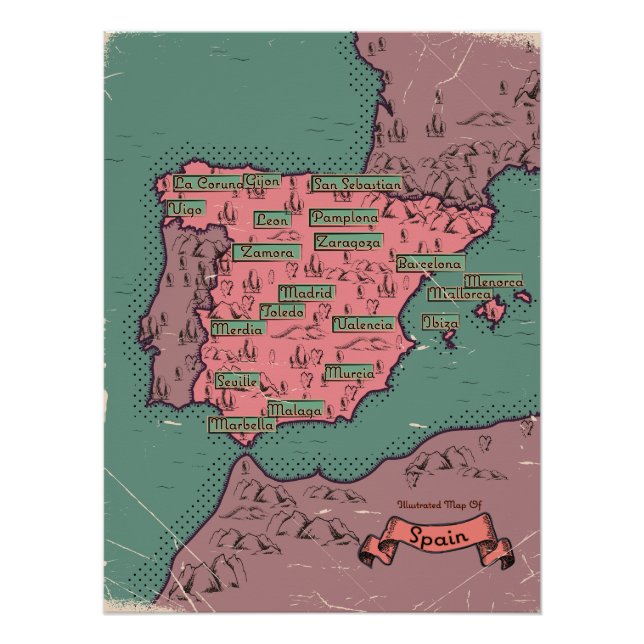 Spain Vintage old map Poster (Front)