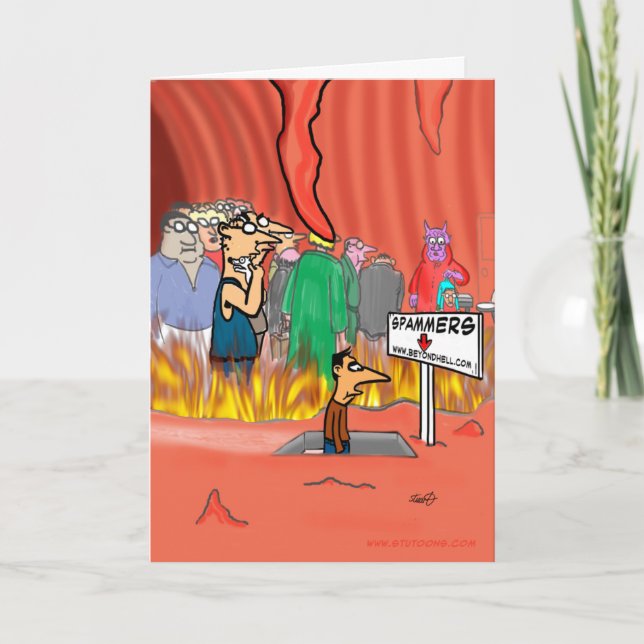 Spammer In Hell Cartoon - Funny Birthday Card (Front)