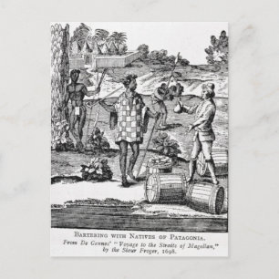 Spaniard Bartering with Natives of Patagonia Postcard