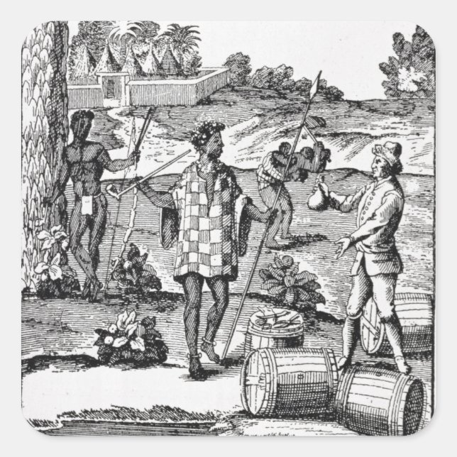 Spaniard Bartering with Natives of Patagonia Square Sticker (Front)