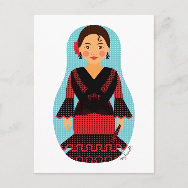 Spaniard Red Dress Matryoshka Postcard (Front)