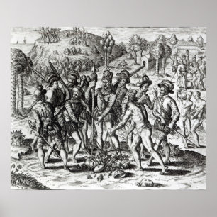 Spaniards receiving gifts from Indians Poster