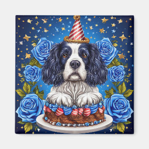 Spaniel Dog Celebrating Birthday With Festive Hat Magnet