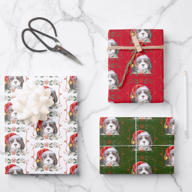 Spaniel Dog Christmas Wrapping Paper Sheets (Front)
